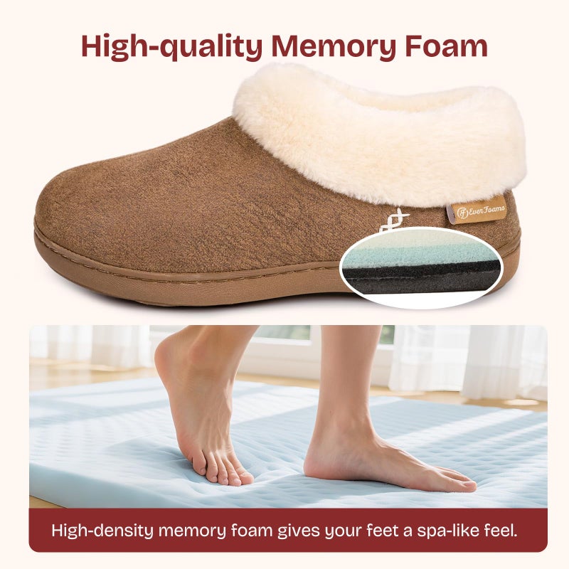 EverFoams Women's Microsuede Cozy Memory Foam Winter Slippers with Fuzzy Faux Fur Collar and Indoor Outdoor Rubber Sole (Tan, Size 11-12 M US) - Image 4